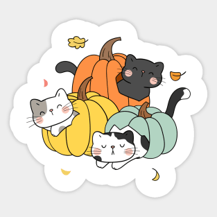 Festive Pumpkin Cats Sticker